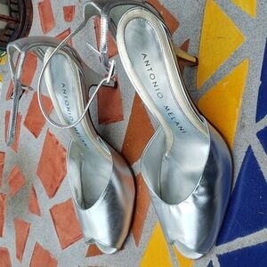Antonio Melani Silver Open Toe Heels